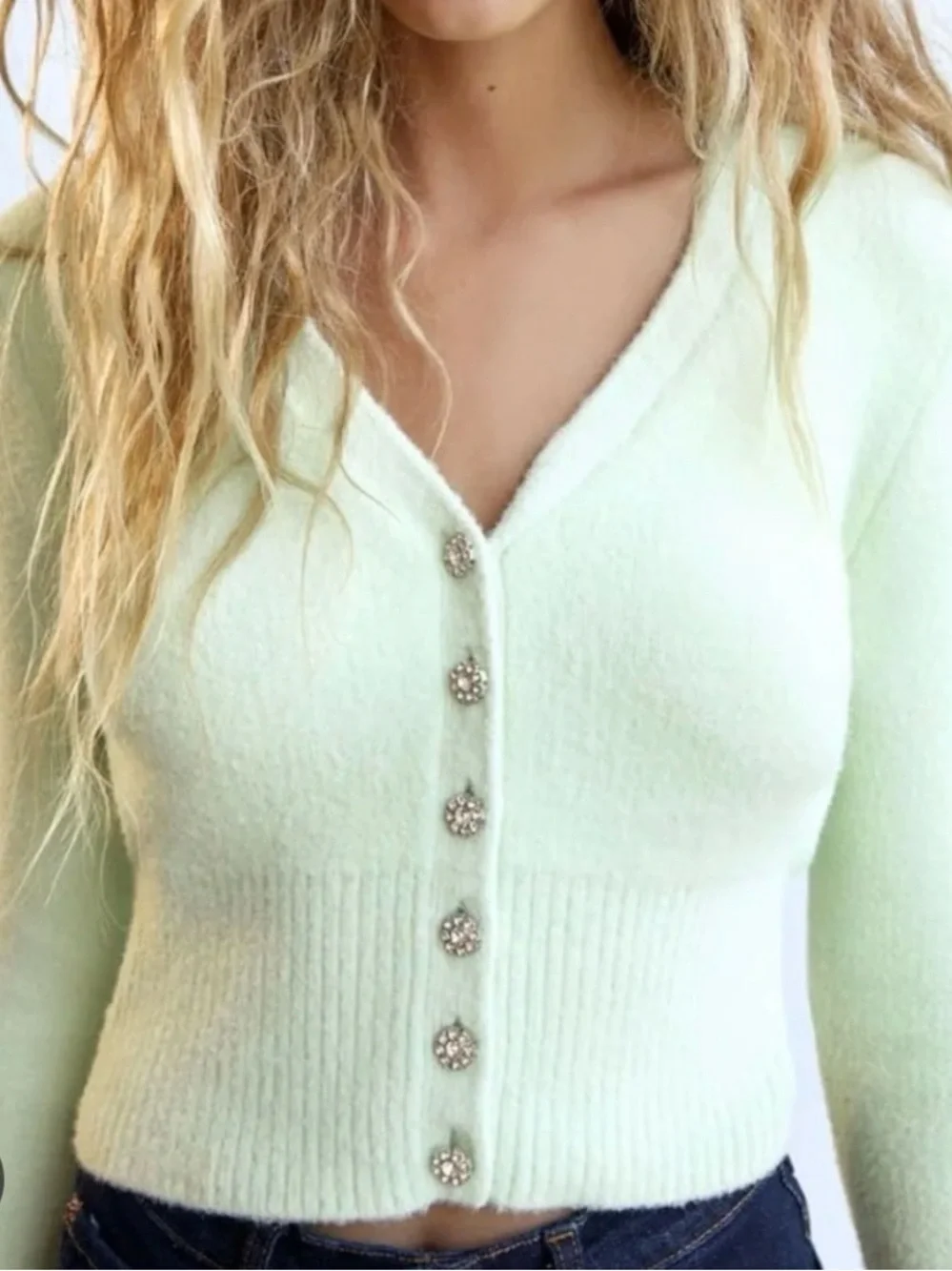 Zara Light Green V-Neck Button-Up Cardigan Sweater - Picture 4 of 4